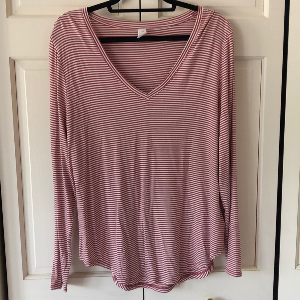Old Navy Luxe Red and White Striped V-Neck Too